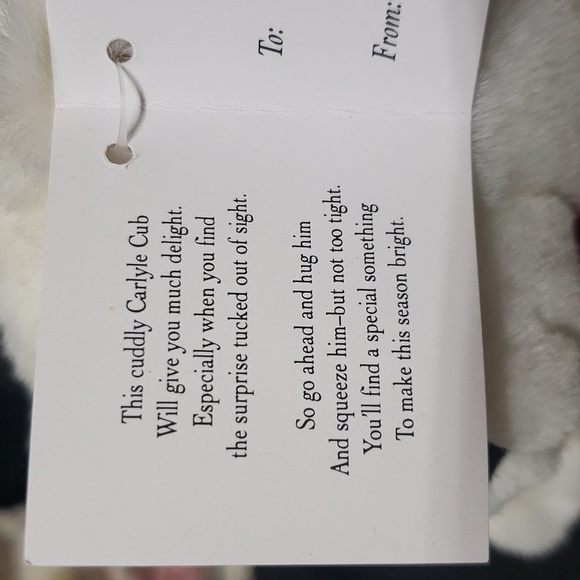 Carlyle & Co. NWT Zippered Tummy White Teddy Bear with Red Details - Picture 5 of 6